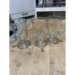 Set of 3 Libbey 5295 Clear Glass Milan Pedestal Footed Irish Coffee Mugs/8.5 oz*